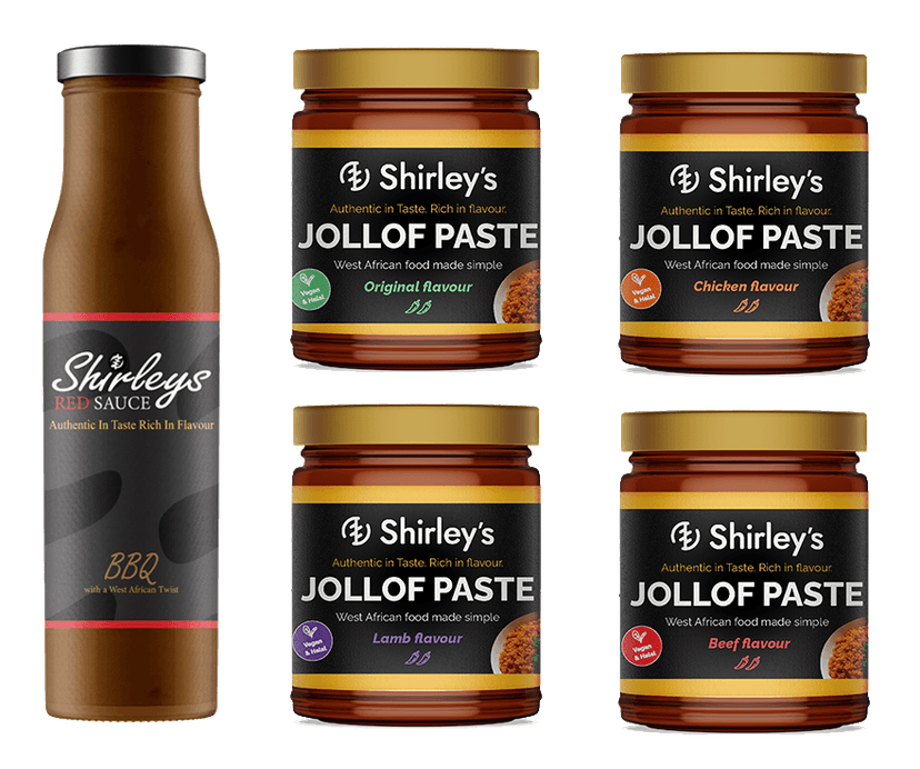 Shirley's BBQ Heaven Bundle - BBQ Red Sauce + 4 Jollof Pastes