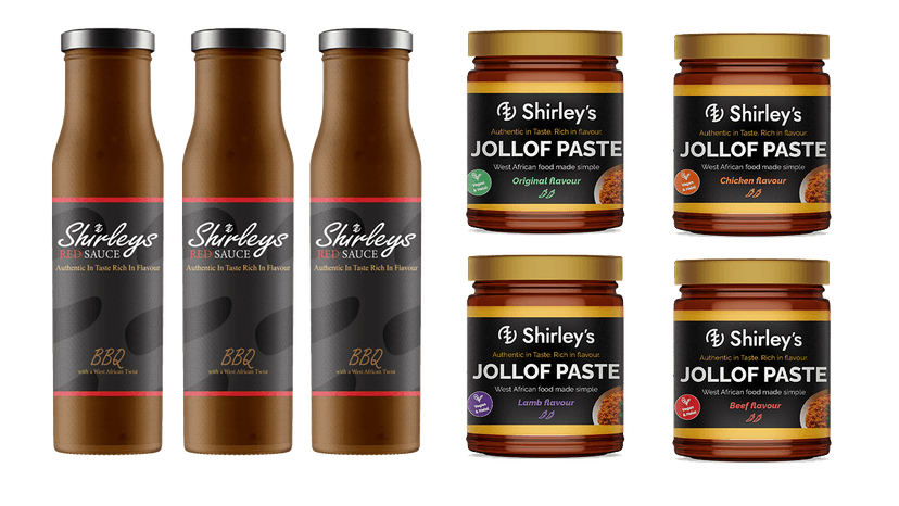 Shirley's BBQ Overload Bundle - 3 BBQ Red Sauces + 4 Jollof Pastes